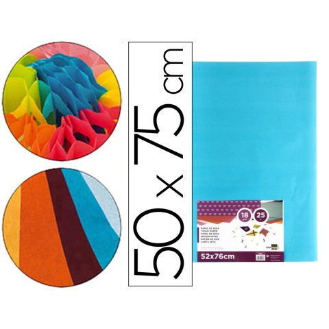 Papel seda Liderpapel celeste 52x76 cm 18 gr -paquete de 25 hojas