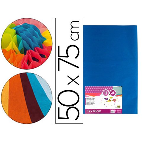 Papel seda liderpapel azul 52x76 cm 18 gr paquete de 25 hojas