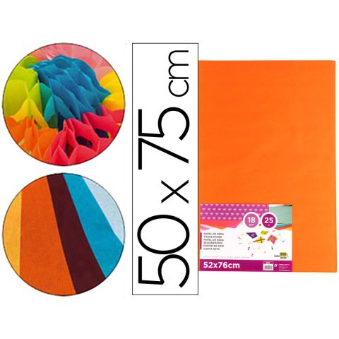 Papel seda Liderpapel naranja 52x76 cm 18 gr -paquete de 25 hojas