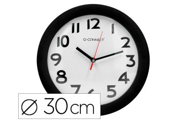 Reloj q-connect de pared plastico oficina redondo 30 cm marco negro