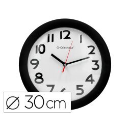 Reloj q-connect de pared plastico oficina redondo 30 cm marco negro