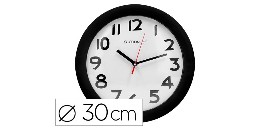 Reloj q-connect de pared plastico oficina redondo 30 cm marco negro