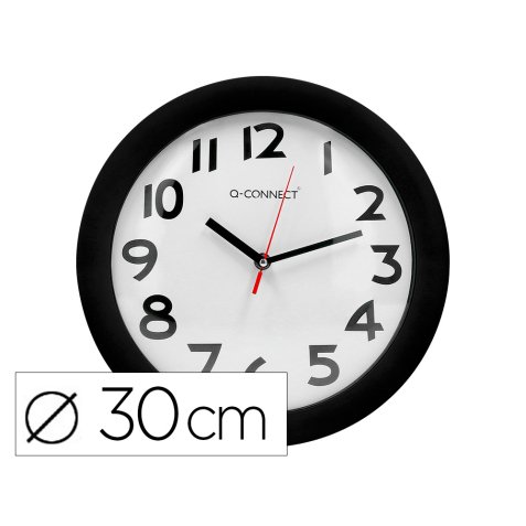 Reloj q-connect de pared plastico oficina redondo 30 cm marco negro