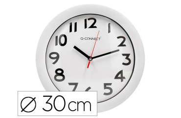 Reloj q-connect de pared plastico oficina redondo 30 cm marco blanco