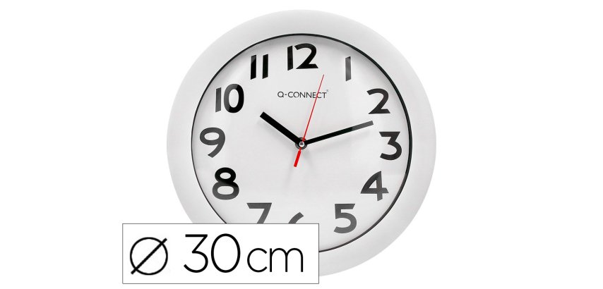 Reloj q-connect de pared plastico oficina redondo 30 cm marco blanco