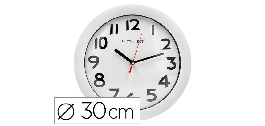 Reloj q-connect de pared plastico oficina redondo 30 cm marco blanco