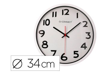 Reloj q-connect de pared plastico oficina redondo 34 cm marco blanco
