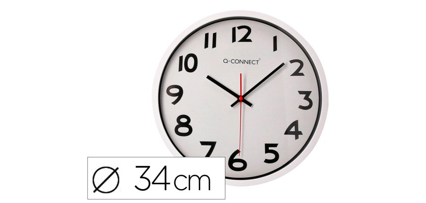 Reloj q-connect de pared plastico oficina redondo 34 cm marco blanco