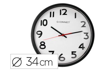 Reloj q-connect de pared plastico oficina redondo 34 cm marco negro