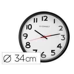 Reloj q-connect de pared plastico oficina redondo 34 cm marco negro