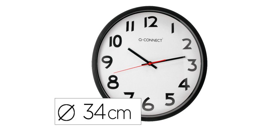 Reloj q-connect de pared plastico oficina redondo 34 cm marco negro