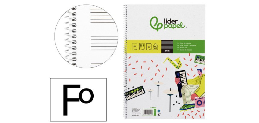Bloc musica liderpapel pentagrama 3mm folio 20 hojas 100g/m2