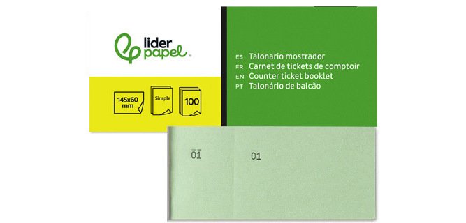 Talonario liderpapel mostrador 60x145 mm tl06 verde con matriz