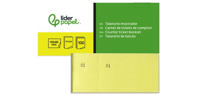 Talonario liderpapel mostrador 60x145 mm tl01 amarillo con matriz