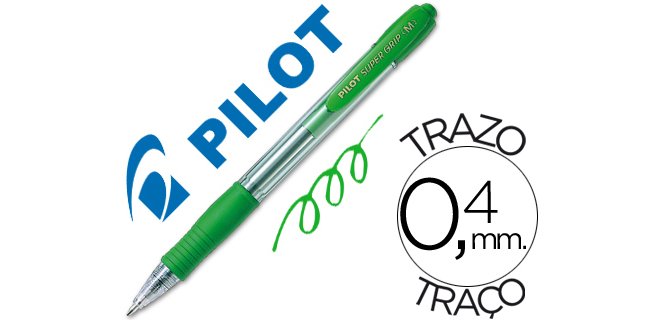 Boligrafo pilot super grip verde retractil sujecion de caucho tinta base de aceite