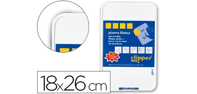 Pizarra blanca clipper pequeña 18x26 cm con rotulador