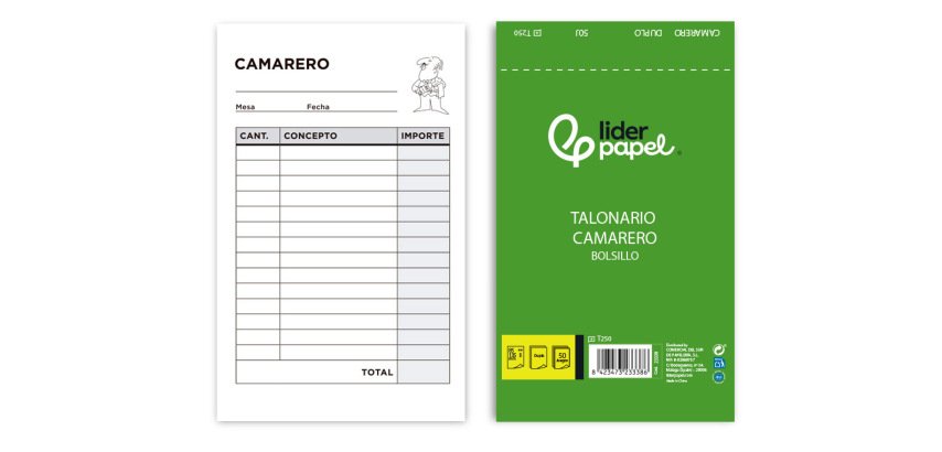 Talonario liderpapel camarero bolsillo original y copia t250