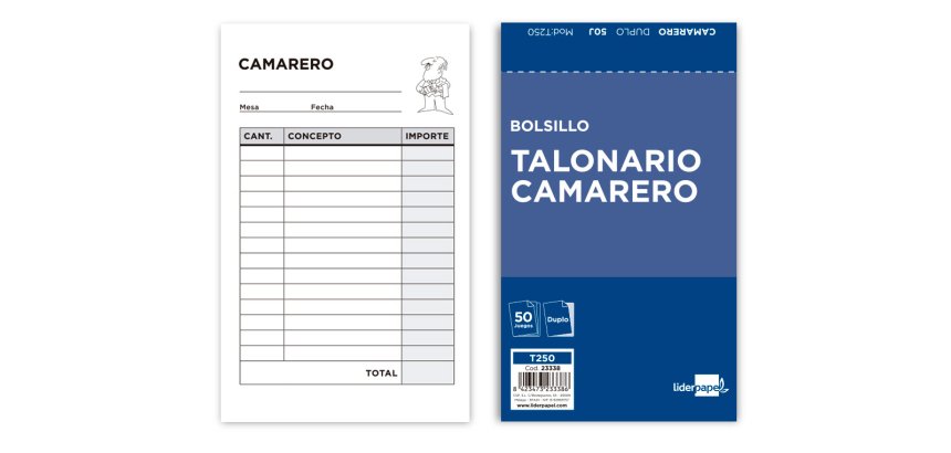 Talonario liderpapel camarero bolsillo original y copia t250