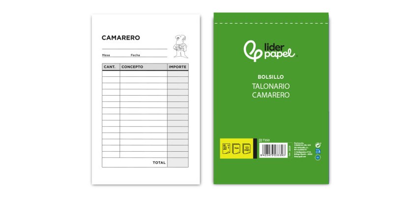 Talonario liderpapel camarero bolsillo original y 2 copias t350