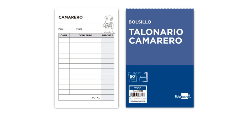 Talonario liderpapel camarero bolsillo original y 2 copias t350