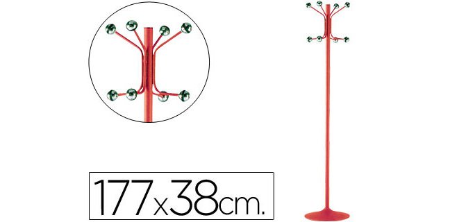 Perchero metalico pie 8 colgadores color rojo 177x38 cm