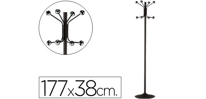 Perchero metalico pie 8 colgadores color negro 177x38 cm