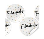 Etiqueta adhesiva arguval felicidades redondas rollo de 250 unidades