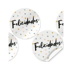 Etiqueta adhesiva arguval felicidades redondas rollo de 250 unidades