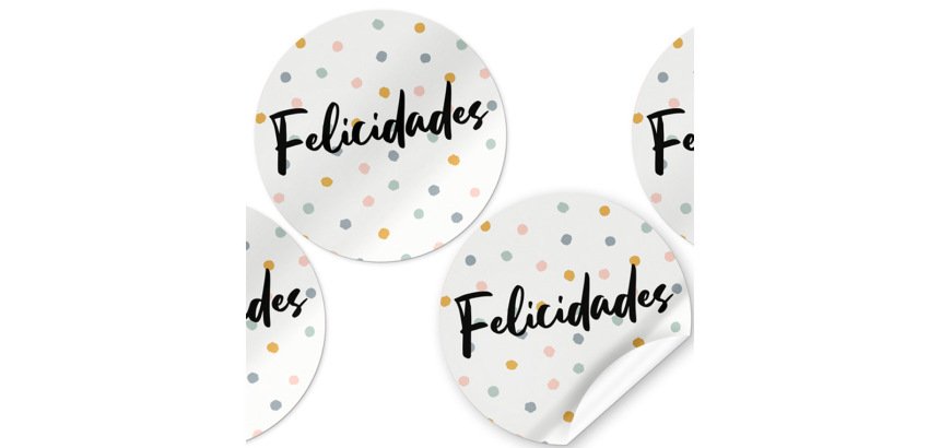 Etiqueta adhesiva arguval felicidades redondas rollo de 250 unidades