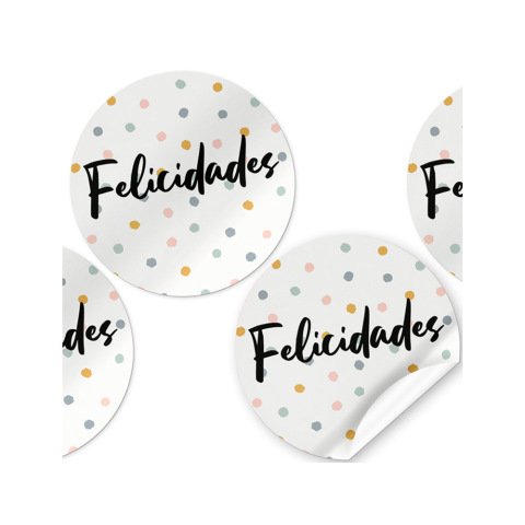 Etiqueta adhesiva arguval felicidades redondas rollo de 250 unidades