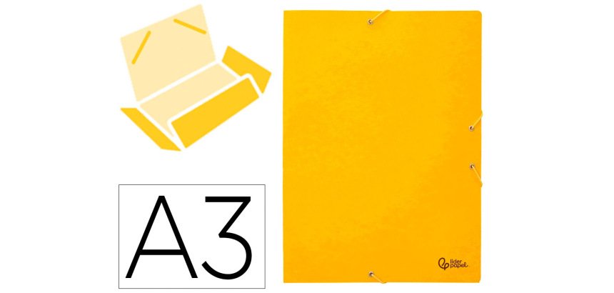 Carpeta liderpapel gomas tres solapas carton simil prespan folio color amarillo