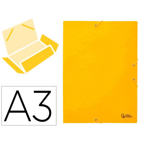 Carpeta liderpapel gomas tres solapas carton simil prespan folio color amarillo