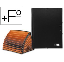 Carpeta clasificadora liderpapel 12 departamentos folio prolongado carton forrado negra fuelle
