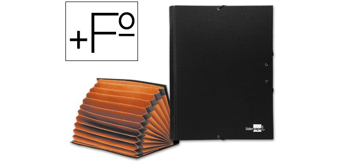 Carpeta clasificadora liderpapel 12 departamentos folio prolongado carton forrado negra fuelle