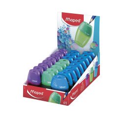 Sacapuntas maped plastico 1 uso con deposito expositor de 25 unidades