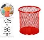 Cubilete portalapices q-connect rojo metal redondo rejilla diametro 86 mm alto 105 mm