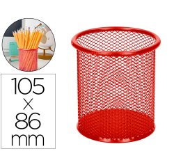 Cubilete portalapices q-connect rojo metal redondo rejilla diametro 86 mm alto 105 mm