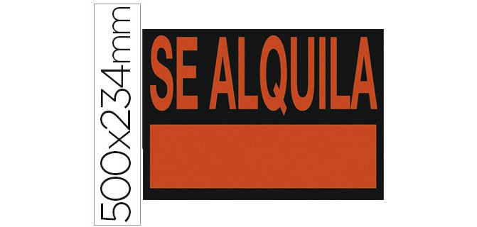 Cartel plastico archivo 2000 \"se alquila\" rojo fluorescente 500x234 mm