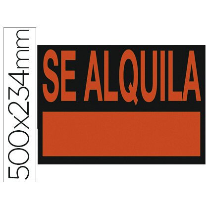 Cartel plastico archivo 2000 \"se alquila\" rojo fluorescente 500x234 mm