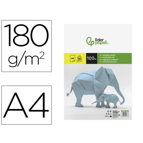 Cartulina liderpapel a4 180g/m2 celeste paquete de 100 hojas
