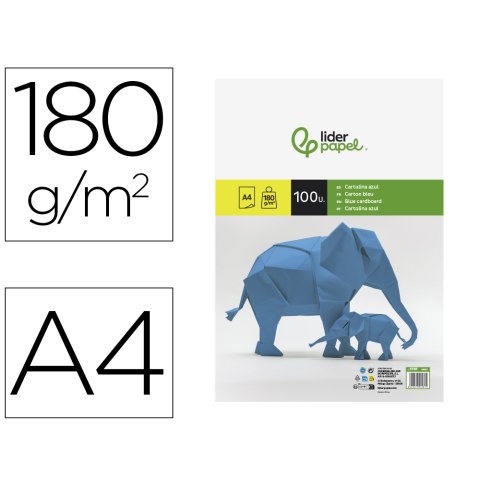 Cartulina liderpapel a4 180g/m2 azul paquete de 100 hojas