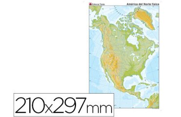 Mapa mudo color din a4 america del norte fisico