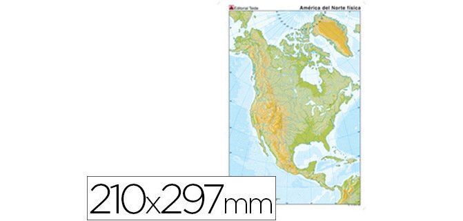 Mapa mudo color din a4 america del norte fisico