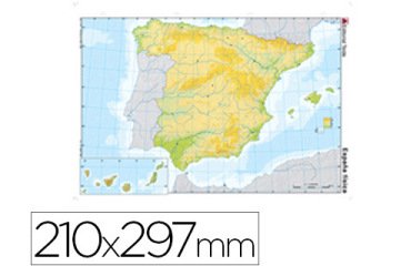 Mapa mudo color din a4 españa fisico