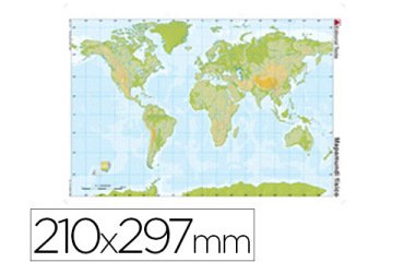 Mapa mudo color din a4 planisferio fisico