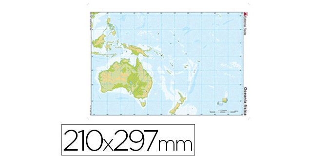Mapa mudo color din a4 oceania fisico