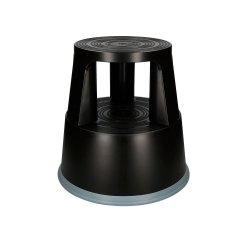 Taburete q-connect ruedas retractiles tres ruedas dos niveles color negro