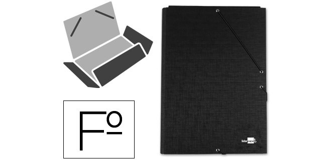 Carpeta liderpapel gomas tres solapas carton forrado folio color negro