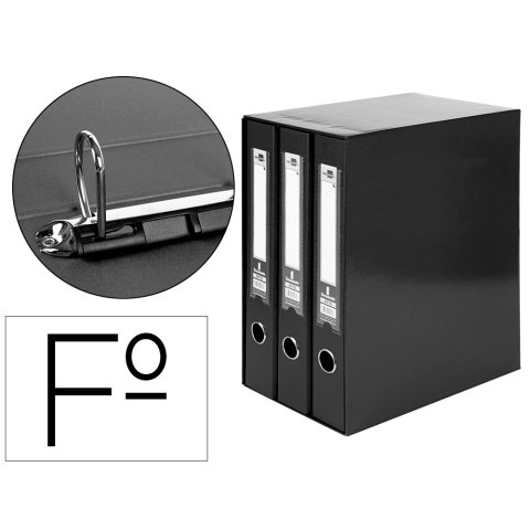 Módulo liderpapel 3 archivadores folio 2 anillas mixtas 40mm negro
