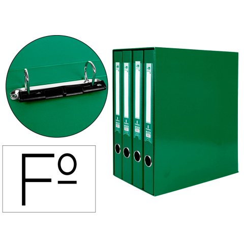 Módulo liderpapel 4 archivadores folio 2 anillas mixtas 25mm verde